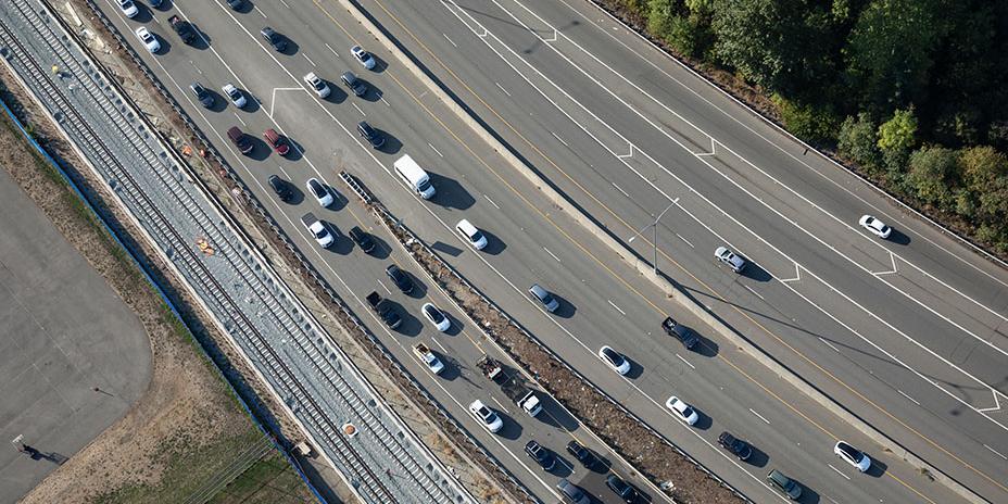 Offramp and light rail line in Redmond.